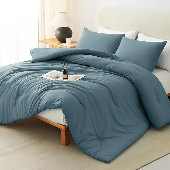 Green CozyLux Full Size Comforter Set Mineral Blue 3 Pieces Solid Breathable Quilted Bedding Sets Luxury Lightweight Soft Bed Set with Down Comforter and 2 Pillowcases for All Seasons Organic