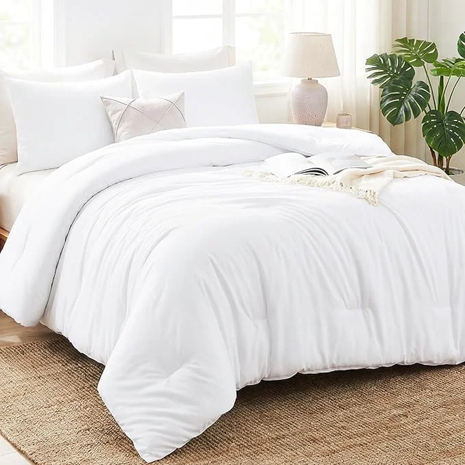 Superior CozyLux Oversized King Comforter Set White 3 Pieces 120x98 Solid Breathable Quilted Bedding Sets for All Seasons Luxury Soft Lightweight Bed Set with Down Comforter and 2 Pillowcases Proven