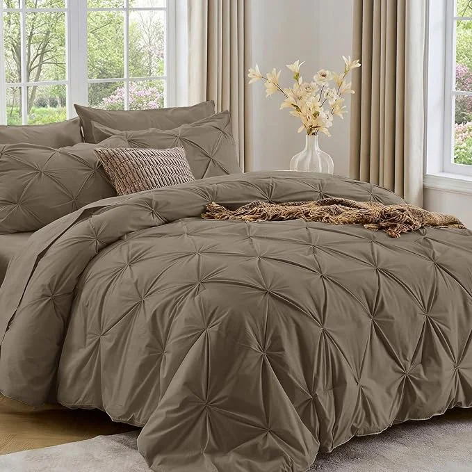 Reusable Sasttie Twin Comforter Set 5-Piece Bed in a Bag Pintuck Bedding Sets for All Season Includes Comforter Flat Sheet Fitted Sheet Pillowcase and Pillowsham Brown Specialty