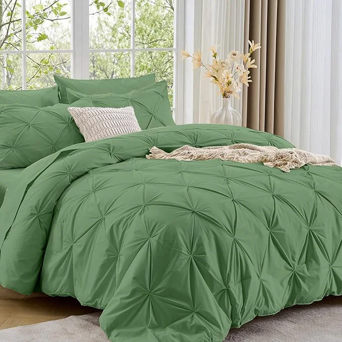Secure Sasttie California King Comforter Set 7-Piece Bed in a Bag Pintuck Bedding Sets for All Season Includes Comforter Flat Sheet Fitted Sheet Pillowcases and Pillowshams Green Outstanding