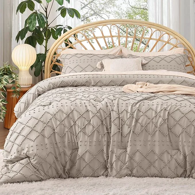 Fast Bedsure California King Comforter Set - Linen Comforter Boho Tufted Shabby Chic Bedding for Kids 3 Pieces Vintage Farmhouse Bed Set for All Seasons Fluffy Soft Bedding with 2 Pillow Shams Trusted