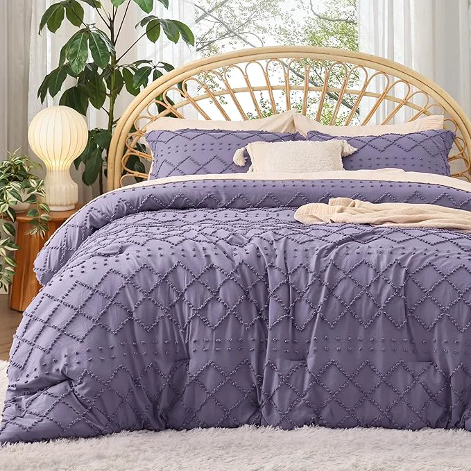 Artisan Bedsure Full Comforter Set - Grayish Purple Comforter Boho Tufted Shabby Chic Bedding for Kids 3 Pieces Vintage Farmhouse Bed Set for All Seasons Fluffy Soft Bedding with 2 Pillow Shams Responsible