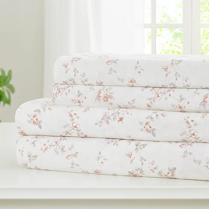 Exceptional Modern Threads Silky Soft Microfiber and Wrinkle Sheets - Luxurious Microfiber Bed Sheets Includes Flat Sheet Fitted Sheet with Deep Pockets amp Pillowcases Kashmir Rose Clay Queen Safe