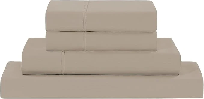 Practical Modern Threads Soft Microfiber Solid Sheets - Luxurious Microfiber Bed Sheets - Includes Flat Sheet Fitted Sheet with Deep Pockets amp Pillowcases Khaki Twin Breathable