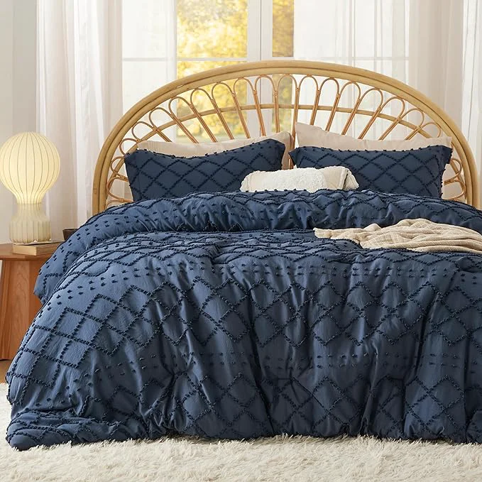 First-Class Bedsure King Comforter Set - Navy Blue Comforter Boho Tufted Shabby Chic Bedding for Kids 3 Pieces Vintage Farmhouse Bed Set for All Seasons Fluffy Soft Bedding with 2 Pillow Shams World-Class