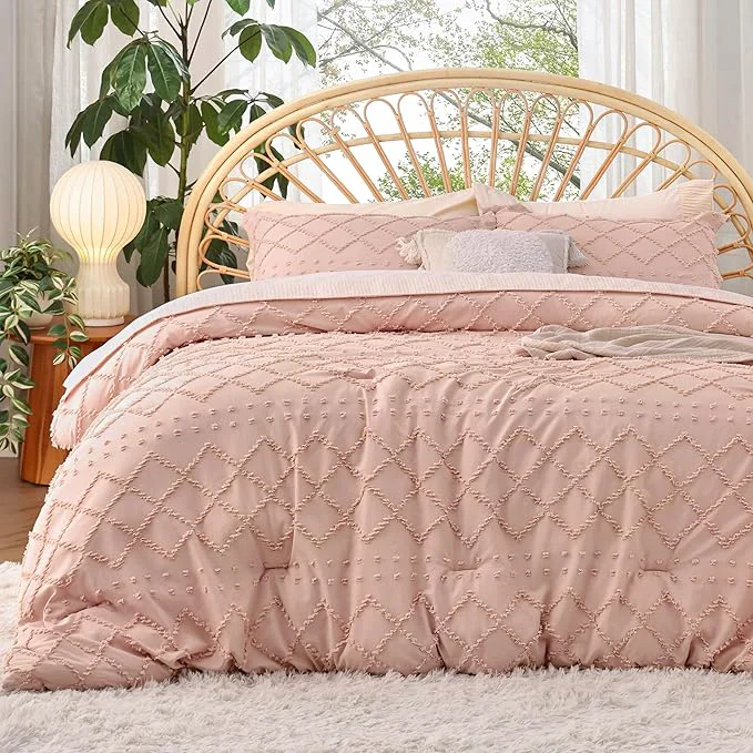 Healthy Bedsure Twin Comforter Set - Coral Pink Comforter Boho Tufted Shabby Chic Bedding for Kids 2 Pieces Vintage Farmhouse Bed Set for All Seasons Fluffy Soft Bedding with 1 Pillow Sham Next-Generation