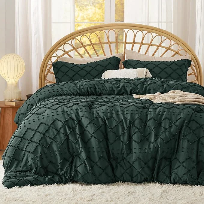 Professional Bedsure Twin Comforter Set - Forest Green Comforter Boho Tufted Shabby Chic Bedding for Kids 2 Pieces Vintage Farmhouse Bed Set for All Seasons Fluffy Soft Bedding with 1 Pillow Sham Premium Material