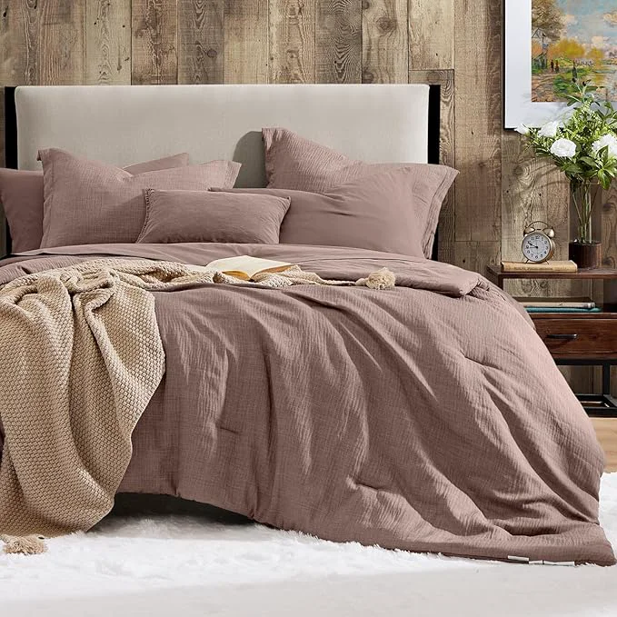 Unique Geniospin Full Comforter Set - 7 Pieces Comforter Full Size Solid Bedding Sets for All Season Textured Bed in a Bag with Sheets Pillowcases and Shams Misty Rose 80 39 39 x90 39 39 Fashionable