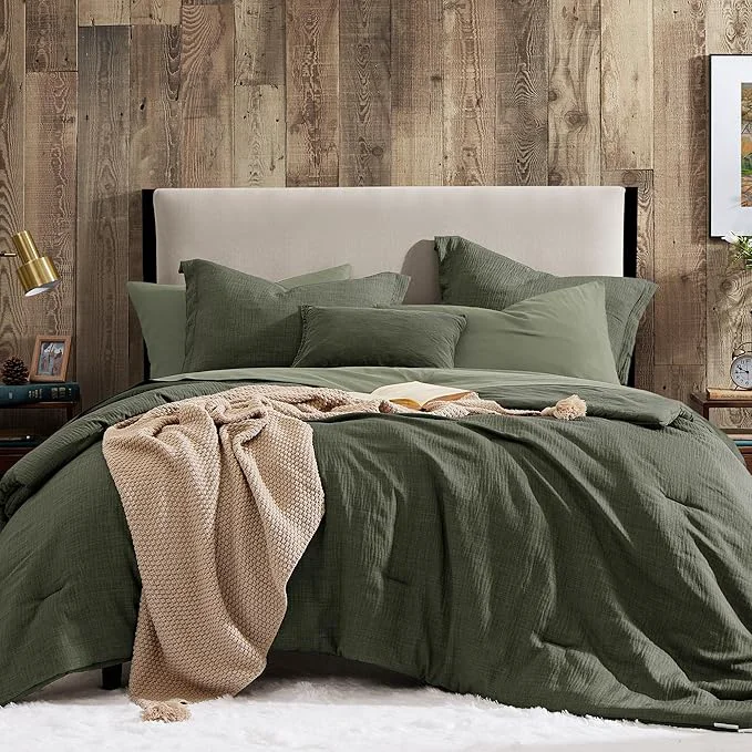 Clean Geniospin King Size Comforter Set- 7 Piece Dark Green Textured King Bedding Set Soft Solid Bed in a Bag for All Season King Comforter Set with Sheets Dark Green 102 39 39 x90 39 39 Fast