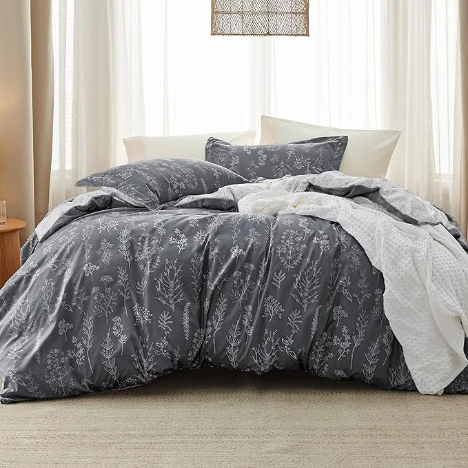 Superior Bedsure Full Comforter Set - Dark Grey Bed Set 3 Pieces Cute Floral Bedding 1 Soft Reversible Botanical Flowers Comforter and 2 Pillow Shams Environmentally Friendly