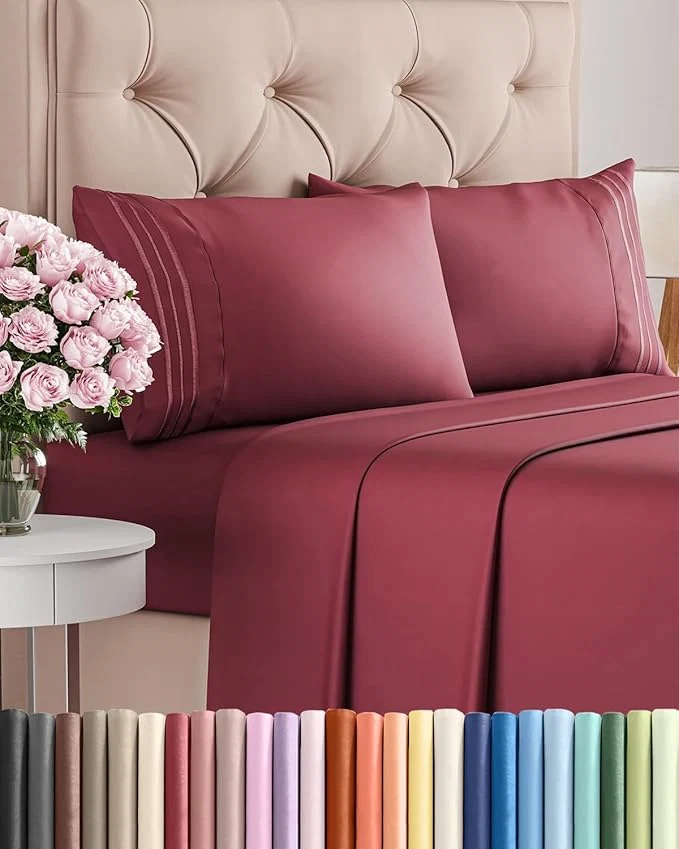 Artisan Full Size 4 Piece Sheet Set - Comfy Breathable amp Cooling Bed Sheets Set - Hotel Luxury Bedding for Women Men Kids Teens Boys amp Girls - Deep Pockets Ultra-Soft Wrinkle - Oeko-Tex - Burgundy Elegant