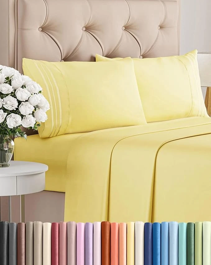 Easy-to-Use King Size 4 Piece Sheet Set - Comfy Breathable amp Cooling Bed Sheets Set - Hotel Luxury Bedding for Women Men Kids Teens Boys amp Girls - Deep Pockets Ultra-Soft Wrinkle - Oeko-Tex - Yellow Convenient