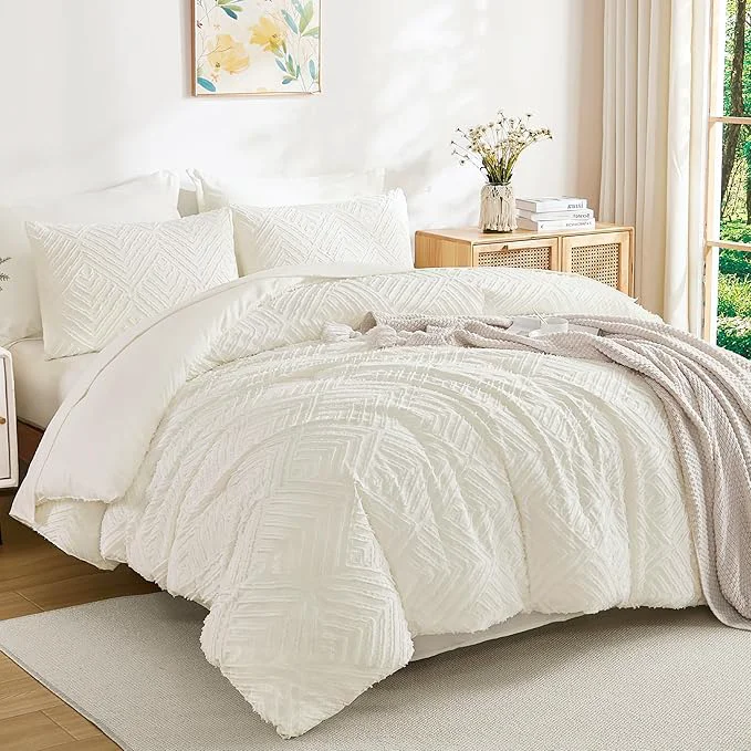 Advanced Andency Queen Comforter Set 7 Piece Ivory - Bed in a Bag Queen Boho Lightweight Fluffy Tufted Bedding Sets with Comforter Sheets Pillowcases amp Shams High-Grade