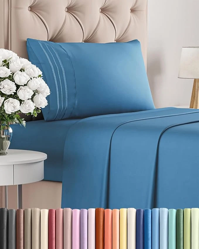 Reliable Twin Size 3 Piece Sheet Set - Comfy Breathable amp Cooling Bed Sheets Set - Hotel Luxury Bedding for Women Men Kids Teens Boys amp Girls - Deep Pockets Soft and Wrinkle - Oeko-Tex - Denim Blue Fashionable