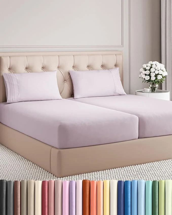 World-Class Split King Size 5 Piece Sheet Set - Comfy Breathable amp Cooling Bed Sheets Set - Hotel Luxury Bedding for Women Men Kids Teens Boys amp Girls - Deep Pockets Soft Wrinkle - Oeko-Tex - Light Lav Genuine