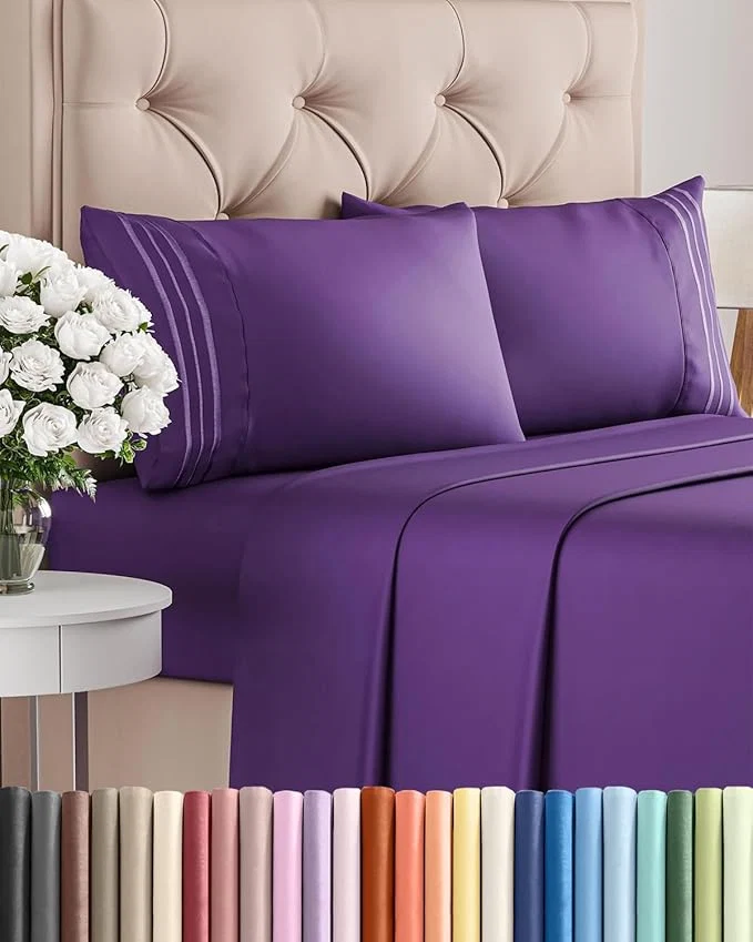Versatile King Size 4 Piece Sheet Set - Comfy Breathable amp Cooling Bed Sheets Set - Hotel Luxury Bedding for Women Men Kids Teens Boys amp Girls - Deep Pockets Ultra-Soft Wrinkle - Oeko-Tex - Purple Sophisticated