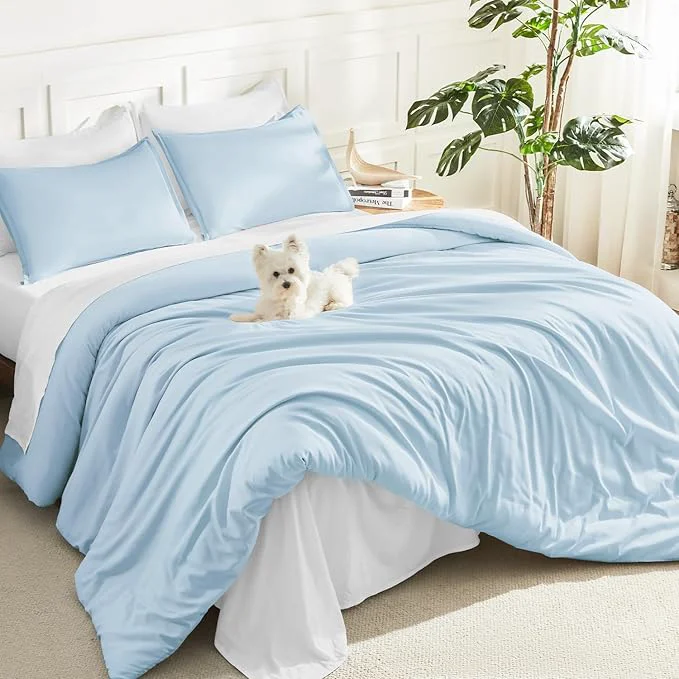 Fine Crafted Litanika Comforters Light Blue Queen Size 3 Pieces Lightweight Solid Bedding Comforter Set All Season Fluffy Bed Set 90x90In Comforter amp 2 Pillowcases Luxury