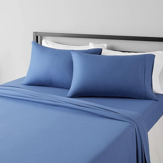 Smart Amazon Basics Lightweight Super Soft Wrinkle- Breathable Easy Care Microfiber 4-Piece Bed Sheet Set with 14-Inch Deep Pockets Queen Dutch Blue Solid Refined