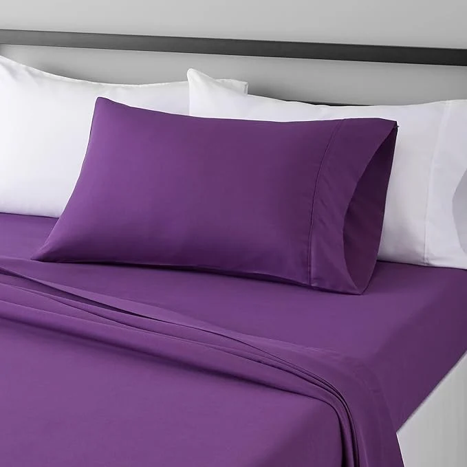 Crafted Amazon Basics Lightweight Super Soft Breathable Wrinkle- Microfiber 3-Piece Bed Sheet Set with 14-Inch Deep Pockets Twin Plum Solid Advanced