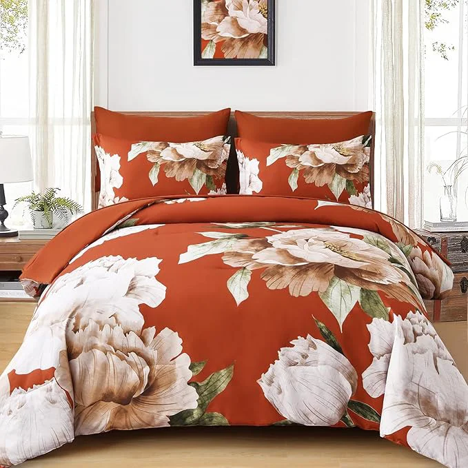 Selected Dobuyly Burnt Orange Comforter Set Queen 7 Piece Bed in a Bag Floral Printed on Terracotta Comforter Set with Sheets Soft Microfiber Botanical Fall Bedding Set for All Season Clean