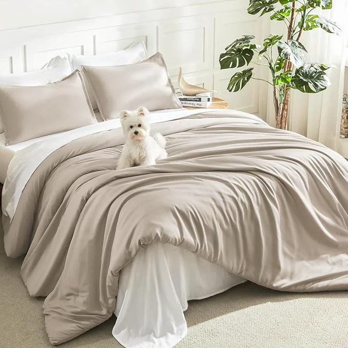 First-Class Litanika Oatmeal Comforter California King Size 3 Pieces Cal King Lightweight Solid Bedding Comforter Set All Season Fluffy Bed Set 104x96In Comforter amp 2 Pillowcases Proven