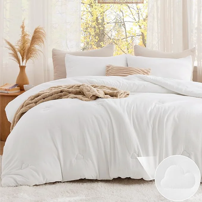 Trusted Bedsure Twin Comforter Set White Soft Prewashed Twin Size Bedding Quilted Comforter with Cloud Design Down Comforter for All Seasons 2 Pieces Bed Set with 1 Pillow Sham Casual