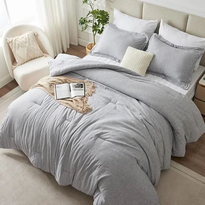 Refined CozyLux Full Size Comforter Set 3 Pieces Light Grey Soft Luxury Cationic Dyeing Full Comforter Bedding Set Light Gray Breathable Lightweight Bed Sets 1 Down Comforter and 2 Pillow Shams Original Design