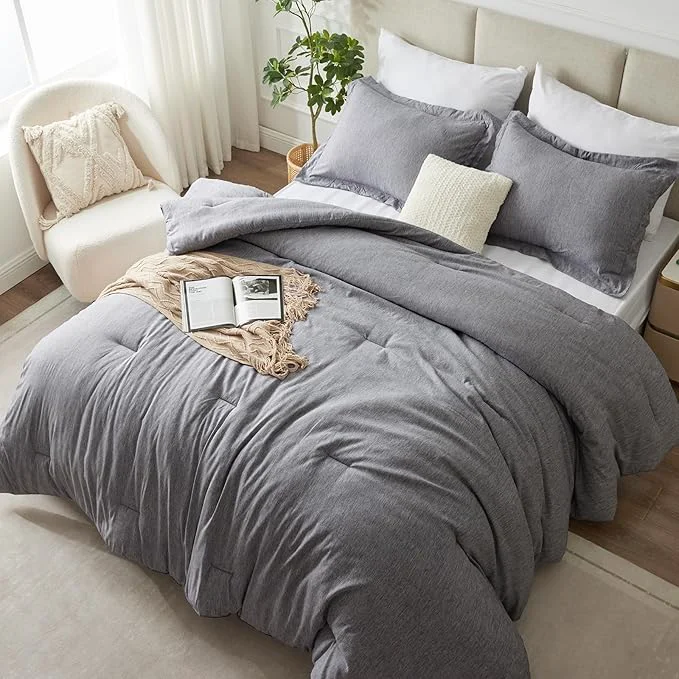 Specialty CozyLux Oversized King Comforter Set 3 Pieces 120x98 Grey Soft Luxury Cationic Dyeing Bedding Set All Season Gray Breathable Lightweight Bed Sets with 1 Down Comforter and 2 Pillow Shams Superior