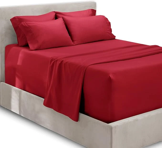Certified Hearth amp Harbor Extra Deep Pocket Queen Sheets Sets - Fits Mattress 18-24 Inches Deep - Extra Deep Pocket Sheets - 6 Piece Queen Size - Burgundy Elite