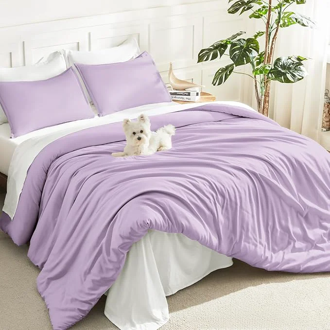 Trusted Litanika Lavender Purple Comforter Full Size 3 Pieces Lightweight Solid Bedding Comforter Set All Season Fluffy Bed Set 79x90In Comforter amp 2 Pillowcases Traditional