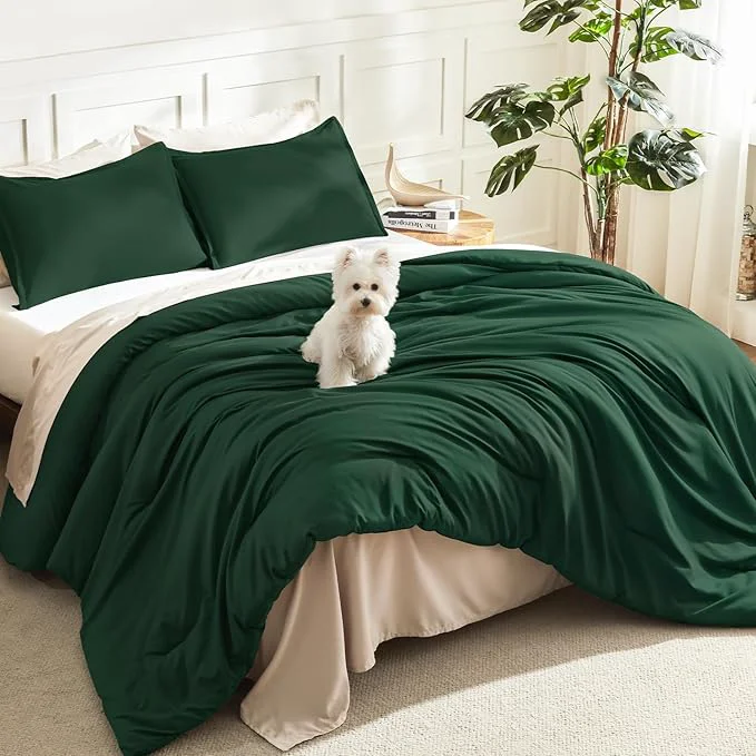 Long-Lasting Litanika Comforters Emerald Green Oversized King Size 3 Pieces Lightweight Solid Bedding Comforter Set All Season Fluffy Bed Set 120x98In Comforter amp 2 Pillowcases Pure
