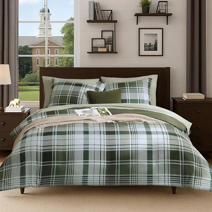 Recyclable MaiRêve Olive Green Twin XL Comforter Set Twin XL Bedding Sets for Boys Girls 5 Pieces for Dorm Farmhouse All Season Lightweight amp Comfy with Fitted Sheet Flat Sheet Olive Green 66 quot x90 quot Natural