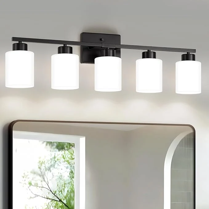 Fast FonmYim Black Bathroom Light Fixtures 5-Light Modern Vanity Light Over Mirror Unique