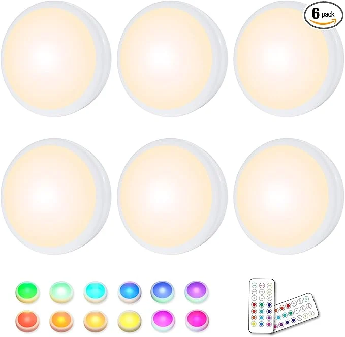 Casual HELPLEX LED Puck Lights with Remote 6 Pack Color Changing RGBW Stick-On Light Natural