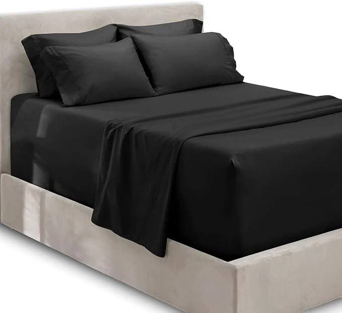 Efficient Hearth amp Harbor Extra Deep Pocket King Size Sets - Fits Mattress 18-24 Inches Deep - Extra Deep Pocket Sheets - 6 Piece King Size - Black Advanced