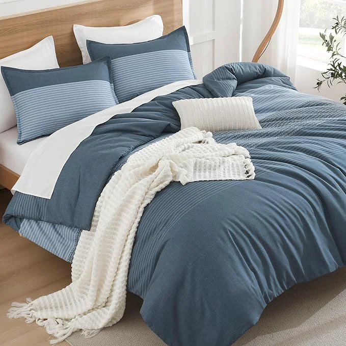 Elegant Litanika Comforter Set Lightweight Colorblock Stripes Bedding Comforter Set Fluffy Down Bed Set Haze Blue Full Healthy