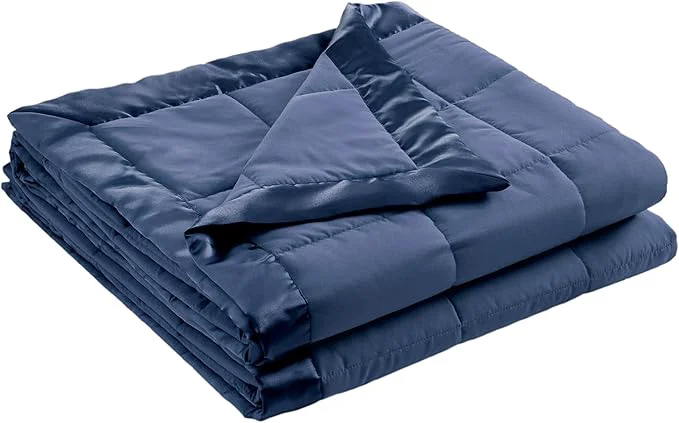 Elegant Madison Park Windom Down Blanket Premium 3M Scotchgard Moisture Wicking Treatment Lightweight and Soft Bed Cover For All Season Satin Trim Navy Twin High-Performance