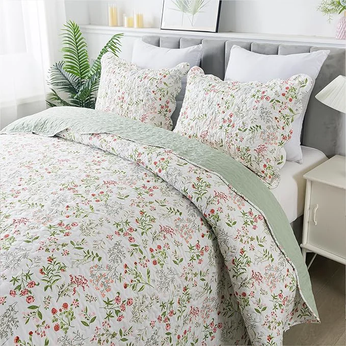 Long-Lasting Travan 3-Piece Quilt Set Quilted Bedspread Lightweight Coverlet Set Garden Style Floral Printed Oversized Quilted Bedding Set with Shams for All Season Flower Sea King Size Crafted