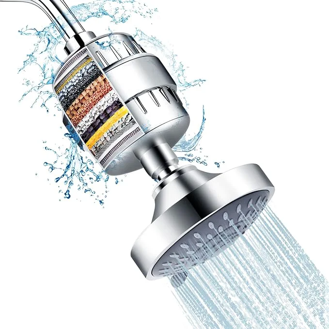 Safe FEELSO Shower Head and 15 Stage Shower Filter Combo High Pressure 5 Spray Relaxed