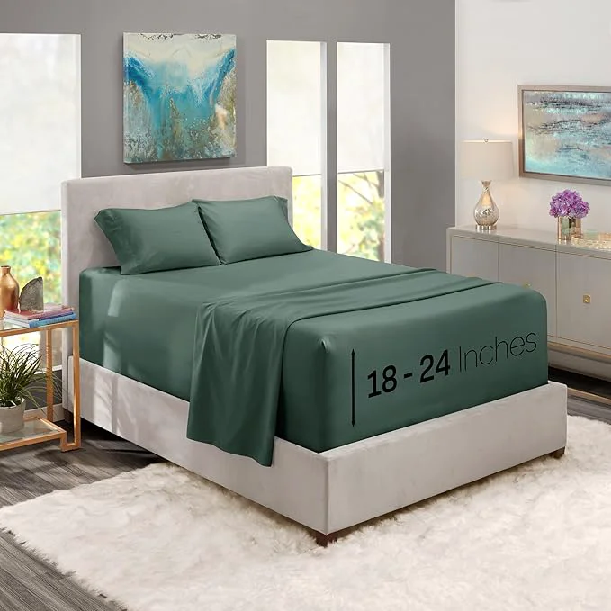 Versatile Nestl Queen Size Sheet Set 4 Piece Extra Deep Pocket 18-24 inches Microfiber Cooling Hotel Luxury Soft Breathable Wrinkle- Easy to Care Forest Green Elite