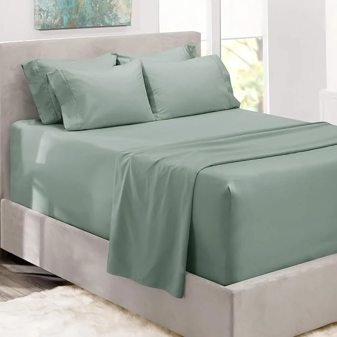 Stylish Hearth amp Harbor Bed Sheets Luxury Soft 6 Piece Bed Sheet Set Extra Deep Pocket Fitted Sheets Fits Mattress up to 21 quot Double Brushed Bedding Sheets amp Pillowcases Twin XL Ice Green Dependable