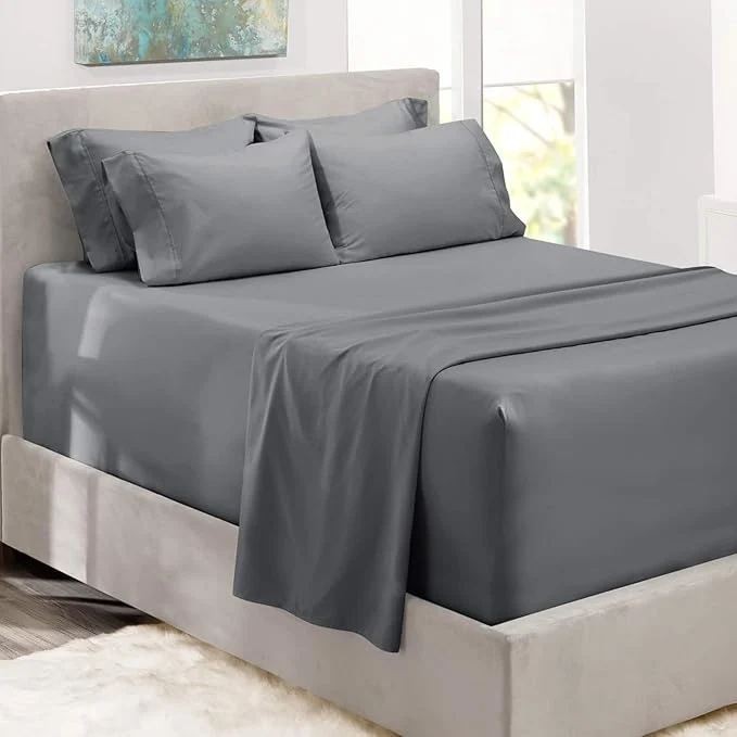 Versatile Hearth amp Harbor Luxury Soft 6 Piece Bed Sheet Set Extra Deep Pocket Fitted Sheets Fits Mattress up to 21 quot Double Brushed Bedding Sheets amp Pillowcases Twin XL Frost Gray Organic