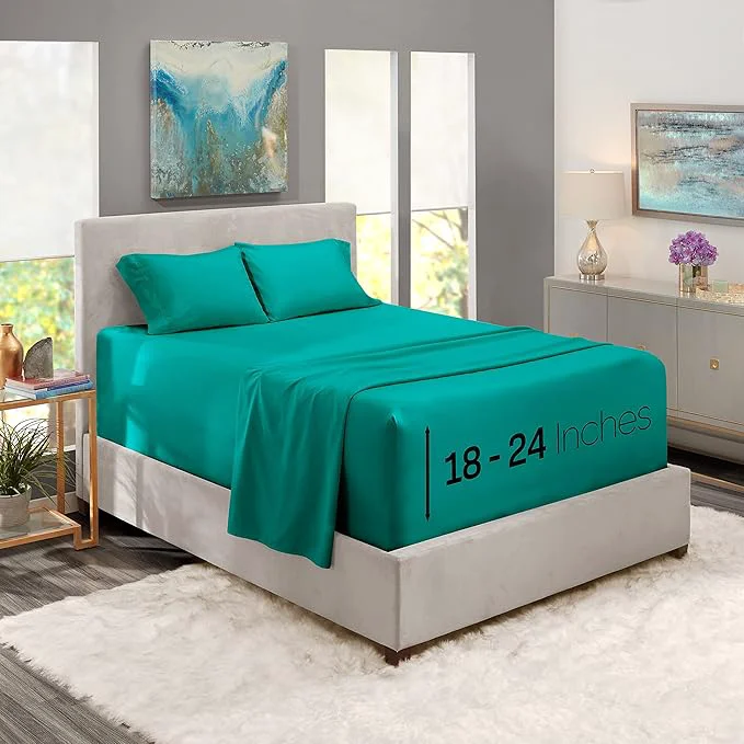 Flexible Nestl Bed Linen Set - California King Extra Deep Pocket 4 Piece Teal Microfiber Bed Sheets Luxury