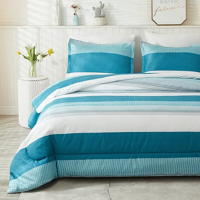 Advanced Litanika Full Comforter Set White Teal - 3 Pieces Lightweight Fluffy Bedding Comforter Sets All Season Down Comforter 1 Comforter 2 Pillowcases Pure