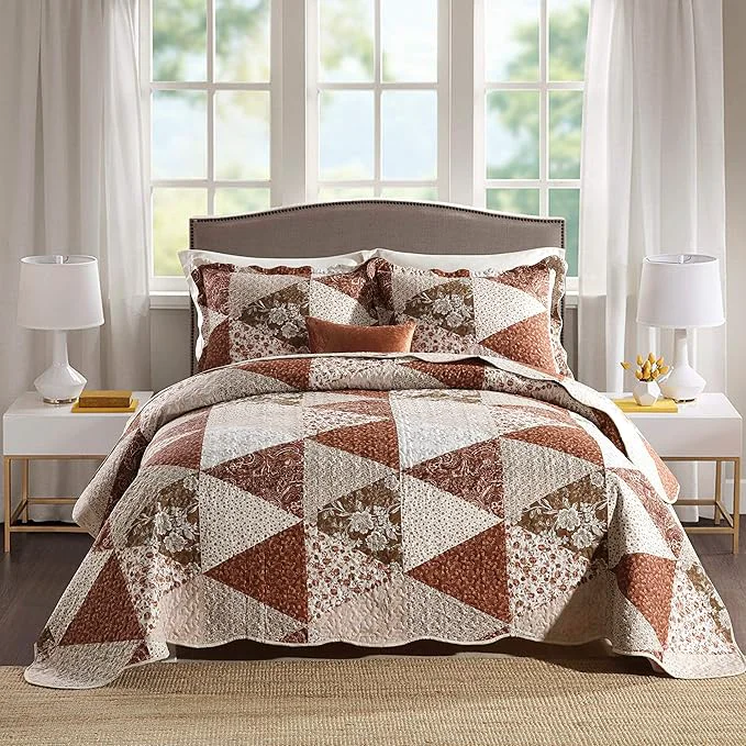 Advanced Travan 3-Piece King Bedspread Quilt Sets Patchwork Floral Oversized Reversible Quilted Bedding Coverlet Set for All Seasons King Size Specialty