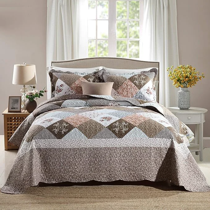 Detailed Travan 3-Piece King Quilt Sets with Shams Oversized Bedding Bedspread Reversible Soft Coverlet Set King Size Original