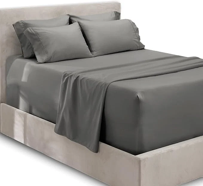 Lightweight Hearth amp Harbor Extra Deep Pocket Sheets - Fits Mattress 18-24 Inches Deep - Extra Deep Pocket California King Size - 6 Piece Cal King Sheets - Cal King Grey Genuine