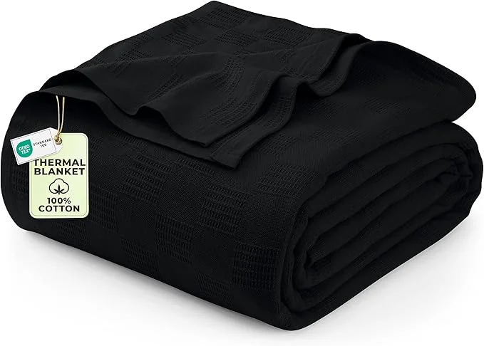 Original Design Utopia Bedding Black Cotton Blanket Queen Size - 90x90 Inch Lightweight Soft and Breathable Thermal Blanket for All Seasons Official