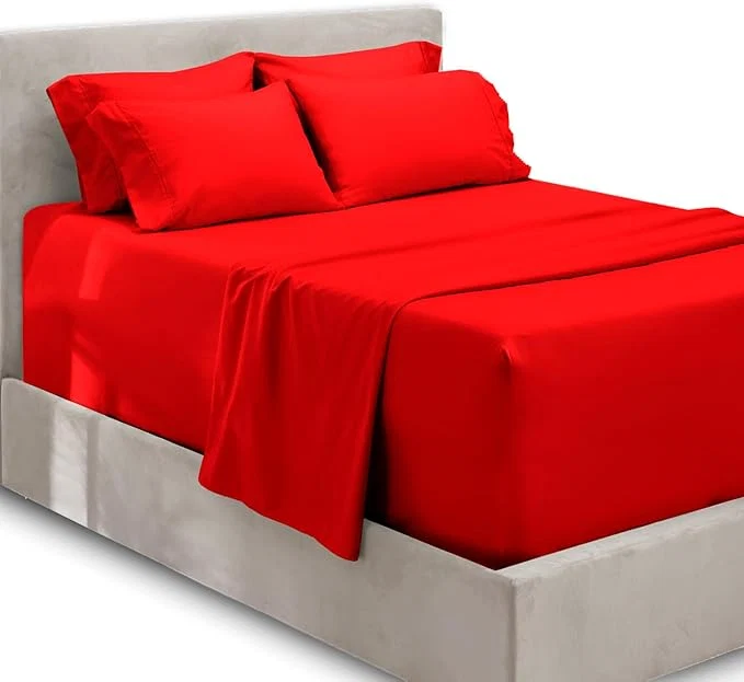 Classic Hearth amp Harbor Extra Deep Pocket Sheets - Fits Mattress 18-24 Inches Deep - Extra Deep Pocket Twin Sheets Sets - 4 Piece Twin Size - Cherry Red Safe