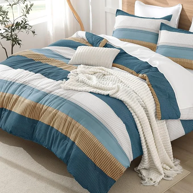 Advanced Litanika Comforter Set King Size Green Yellow - 3 Pieces Lightweight Colorblock Stripe Fluffy Bedding Comforter Sets All Season Bed Set Specialty